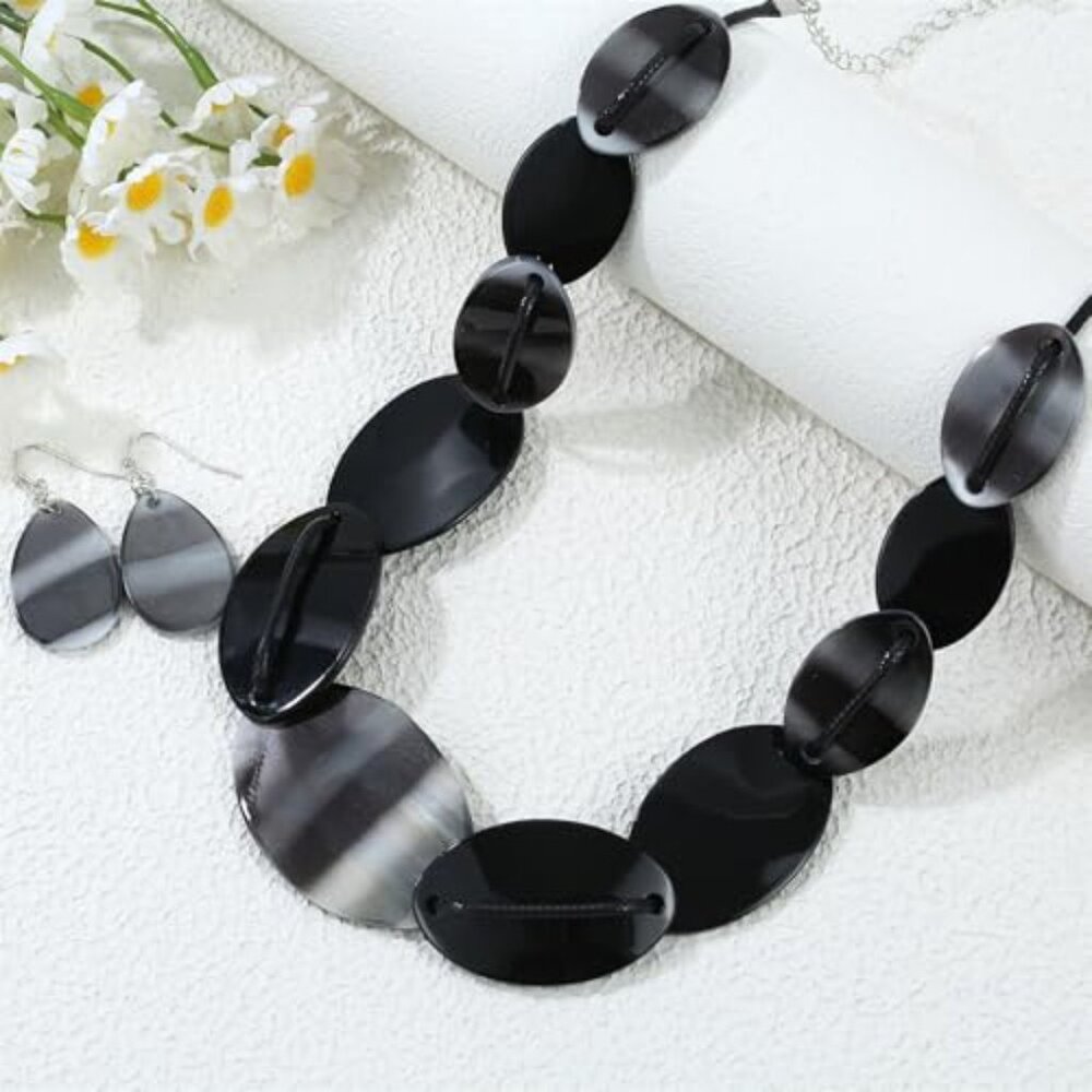 Chunky Geometric Statement Necklace Earrings Set … - image 5